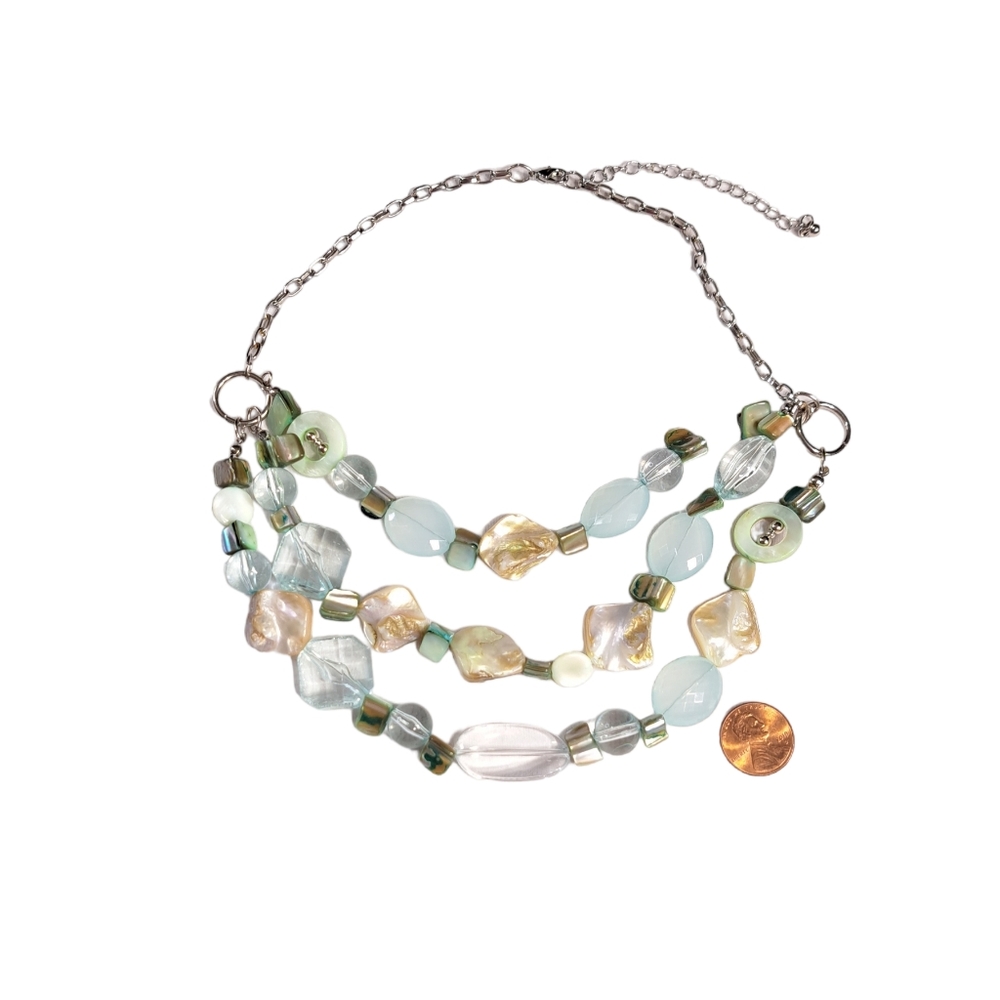 Women's Silver Tone Light Green Faux Mother of Pearls Necklace 10 Inches - Picture 7 of 16